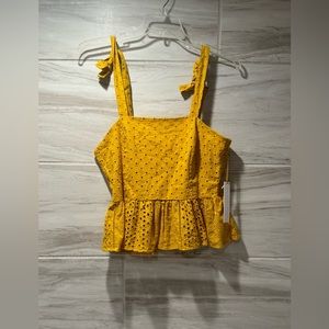 House of Harlow 1960 Eyelet Adjustable Tie Straps Ruffle Tank Top NWT Size M